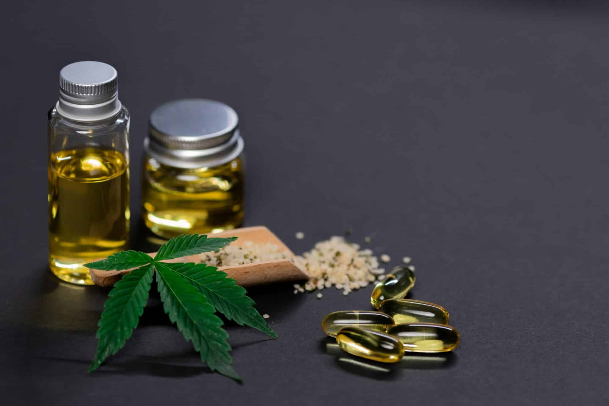marijuana tincture, leaf, and seeds