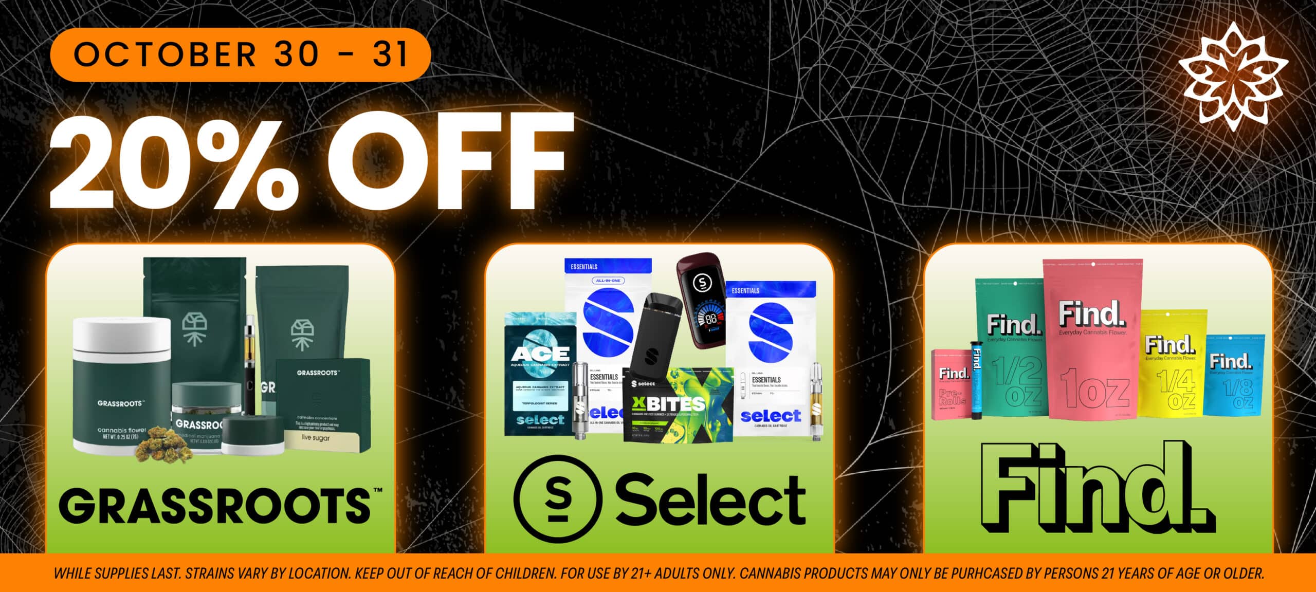 Halloweekend Cannabis Deals at Pettals Cannabis: 20% Off Grassroots, Select Cannabis, Find Cannabis.