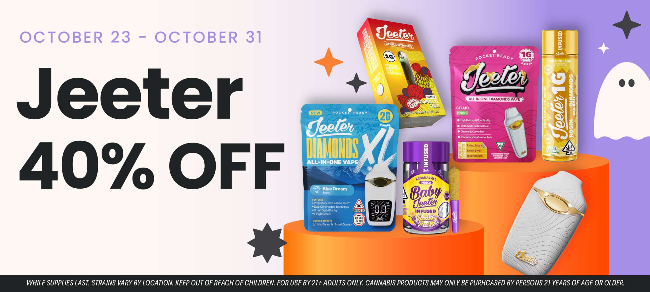 Halloweekend Cannabis Deals at Pettals Cannabis: Jeeter Cannabis 40% Off